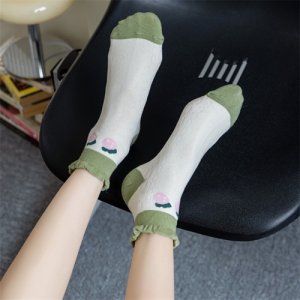 (Five doubles) Green College Wind Ins Tide Little Flower Stockings Spring and Summer Summer Cotton Net Red Short Bar Motorns Women's Socks
