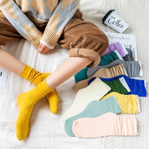 5 Double spring and summer, Japanese velvet pile socks, Korean version of the middle tube INS eldest lady socks, female pure color tide ice socks