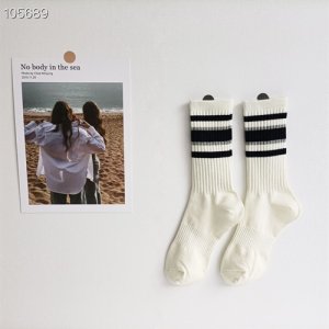 Dongdaimen Clear Socks Women's Middle Color Striped INS Tide Sports Stockings