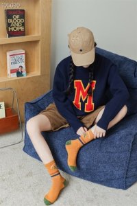 Coffee color striped socks Children spring and summer thin cotton cotton cotton stockings ins, retro ancient socks, letters laughing face